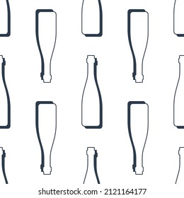 Red wine bottles seamless pattern. Line art style. Outline image. Black and white repeat template. Party drinks concept. Illustration on white background. Flat design style for any purposes. Vector.
