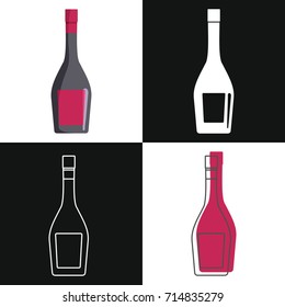 Red wine bottles vector isolated on white background. Mock up of Red wine bottle good in four styles for presentation of wine labels.