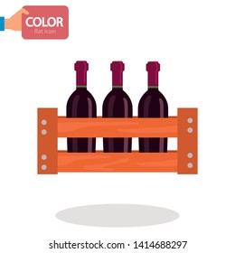 Red wine box color vector icon. Flat design