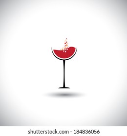 red wine with bubbles in wine glass - abstract vector graphic. This illustration also represents celebration, holiday, heart friendly drink, health drink, party, festivity, gala, ceremony