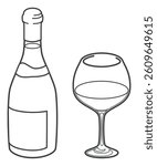 Red wine. Burgundy bottle and glass. Vector illustration.