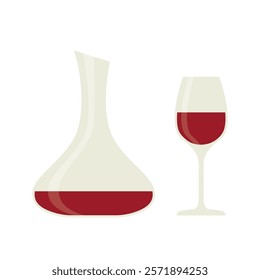 red wine carafe, decanter and glass- vector illustration