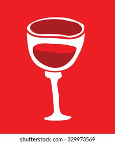 Red Wine class - vector silhouette. White wine glass silhouette on red background. As The Holy Grail, the communion symbol.Poster, design element, part of invitation. Scalable illustration. Eps 10.