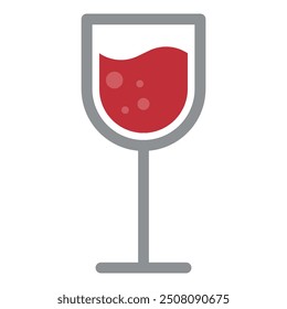 Red wine in a clear glass, simple flat design icon.