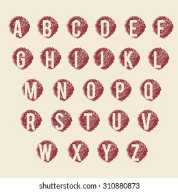 red wine color alphabet sign set on the beige color hand painted backgrounds
