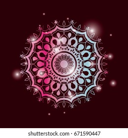 red wine color background with brightness and colorful brilliant flower mandala vintage decorative ornament vector illustration