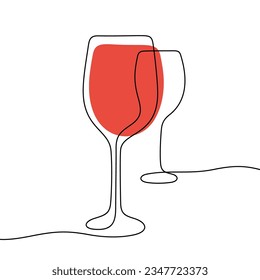 Red wine continuous line colourful vector illustration