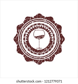Red wine cup icon inside rubber stamp