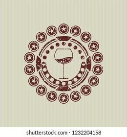 Red wine cup icon inside grunge stamp