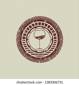 Red wine cup icon inside distress rubber texture