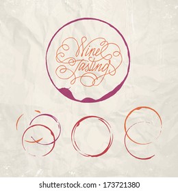 Red wine drops over text paper background. Vector Illustration.