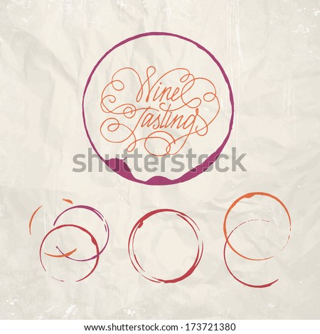 Red wine drops over text paper background. Vector Illustration.