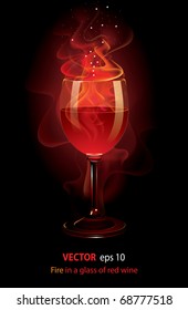 Red wine and flame in the goblet on black background, Vector editable