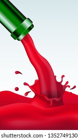red wine flow from the neck of green bottle