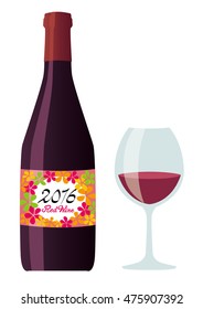 Red wine and wine glass.  2016 Beaujolais Nouveau image.