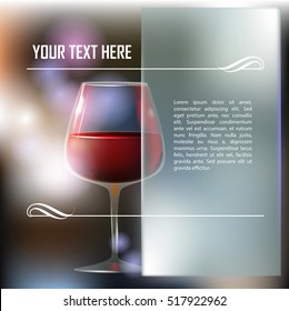 Red wine glass with abstract background. Place for text. Vector illustration