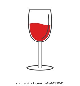 Vaso de vino tinto. Icono de contorno negro. Colección de forma simple. Utensilios brillantes. Concepto de comida y bebida. Plantilla de menú. Diseño plano de línea mínima. Fondo blanco. Aislado. Vector