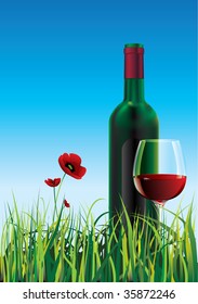 red wine glass and bottle