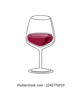 Red wine glass. Continuous line vector illustration isolated on white