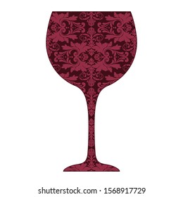 red wine glass with damask pattern, vector