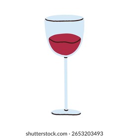 Copo de vinho tinto. Barriga elegante, copo de vinho, taça no caule. Bebida alcoólica. Bebida alcoólica no bar para festa festiva, celebração de feriado. Ilustração de vetor plano isolada no plano de fundo branco
