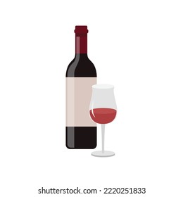 Red wine with glass. Flat illustration.