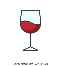 Red wine glass flat line icon isolated on the white background.