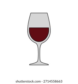 Rotwein, Glaskugel, Vektorgrafik-Symbol in flachem Cartoon-Stil, einzeln auf weißem Hintergrund