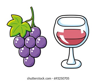 Red wine glass and grape bunch isolated