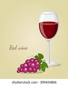 Red wine glass and grapes. Vector illustration