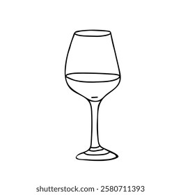 Red Wine Glass. Hand drawn Vector illustration, line art. Alcohol Beverage Glassware in Doodle style. For Bar menu, logo, cards or poster design