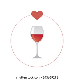 Red wine glass with heart