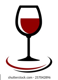 red wine glass icon with decorative element on white background