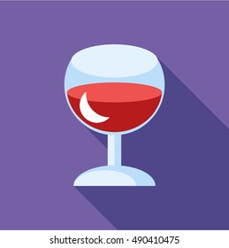 Red wine in glass icon in flat style isolated with long shadow vector illustration
