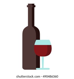 Red wine and glass icon in flat style isolated on white background. Drink symbol vector illustration