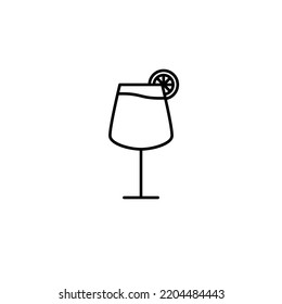 red wine glass icon with lemon slice on white background. simple, line, silhouette and clean style. black and white. suitable for symbol, sign, icon or logo