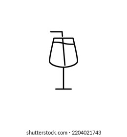 red wine glass icon with straw on white background. simple, line, silhouette and clean style. black and white. suitable for symbol, sign, icon or logo