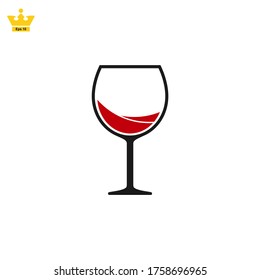 Vino rojo en icono de vidrio - Vector con fondo blanco.