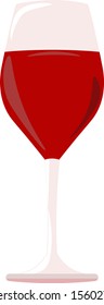 Red wine in glass, illustration, vector on white background.