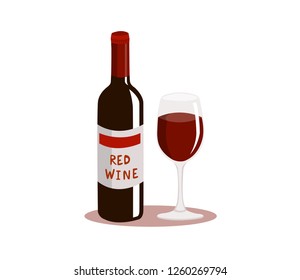 Red wine and wine glass isolated on white background.
