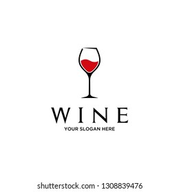 Red wine glass logo design icon vector