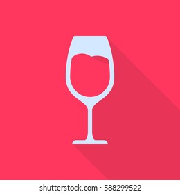 Red wine glass with long shadow. Vector icon
