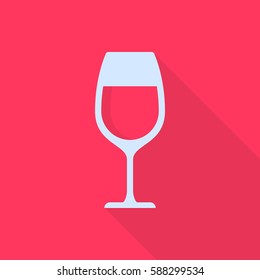 Red wine glass with long shadow. Vector icon