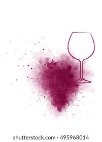 red wine glass silhouette with grunge grape splash