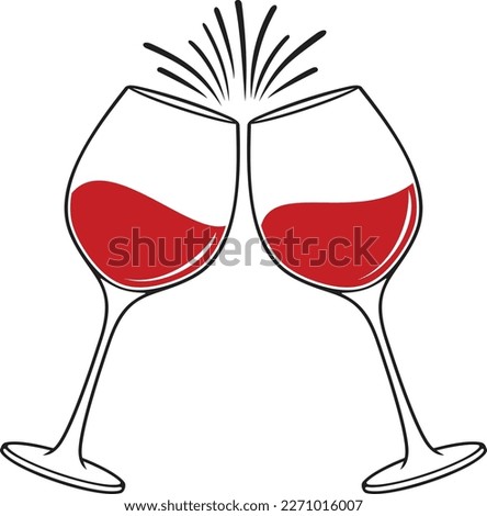 Red wine glasses clink. Cheers wineglasses. Vector illustration.
