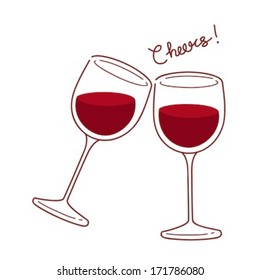 Red Wine Glasses In Doodle Style