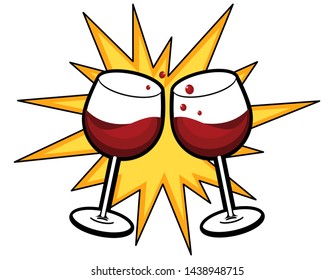 red wine glasses toast, vector illustration 