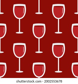 Red wine glasses vector seamless pattern background for drinks and beverage design.