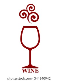 red wine goblet with decorative element on white background