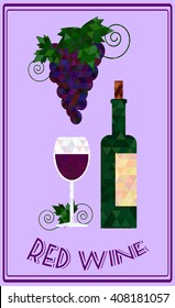 Red wine and grape, poster abstract triangle polygon vector illustration, EPS8